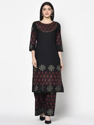 rayon block print straight kurta,black,(s,m,l,xl,2xl,3xl) 1