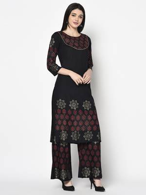 rayon block print straight kurta,black,(s,m,l,xl,2xl,3xl) 3