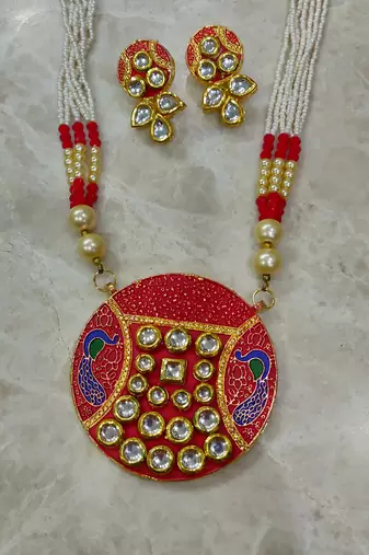 red kundan necklace set