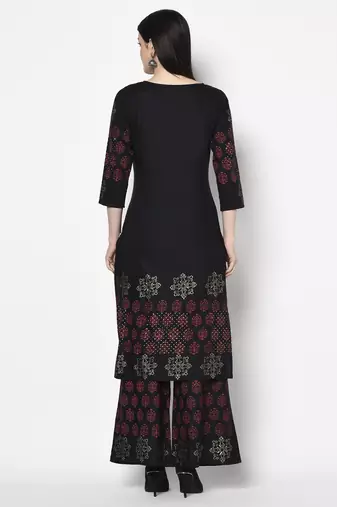 rayon block print straight kurta,black,(s,m,l,xl,2xl,3xl)