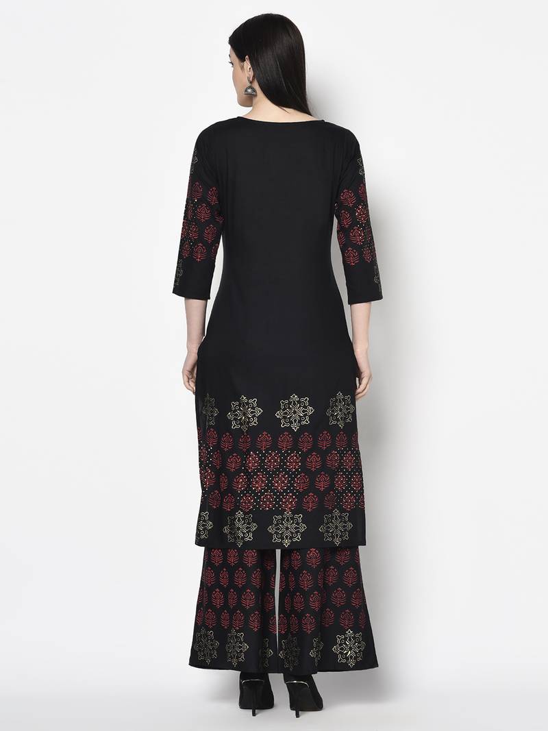 rayon block print straight kurta,black,(s,m,l,xl,2xl,3xl)