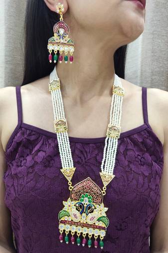 pearl long kundan necklace set
