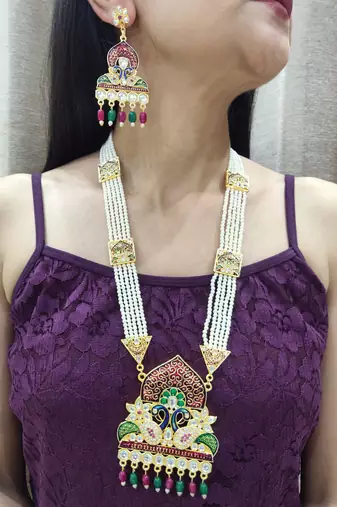 pearl long kundan necklace set