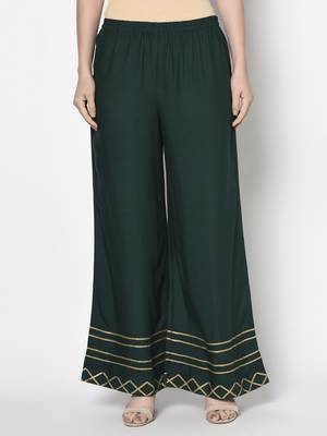 Rayon flared slip-on palazzo,bottle green,(s,m,l,xl,2xl,3xl) 1
