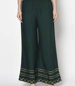 Rayon flared slip-on palazzo,bottle green,(s,m,l,xl,2xl,3xl)