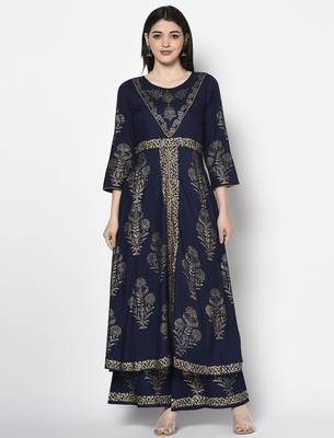 Rayon foil print anarkali palazzo set,navy blue,(s,m,l,xl,2xl,3xl) 1