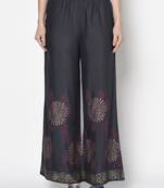 Rayon block print flared slip-on palazzo,dark grey,(s,m,l,xl,2xl,3xl)