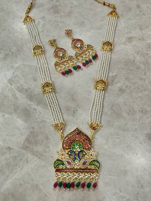 pearl long kundan necklace set 2