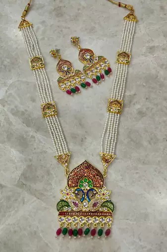 pearl long kundan necklace set