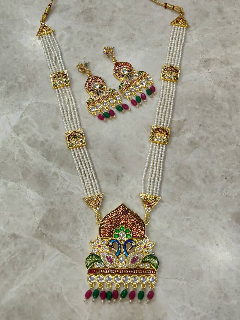 pearl long kundan necklace set