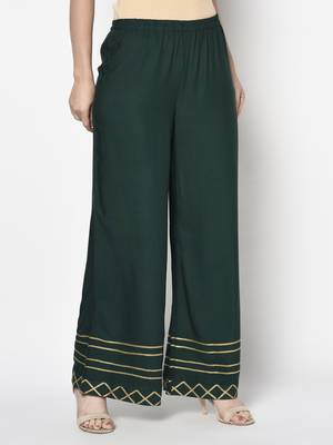 Rayon flared slip-on palazzo,bottle green,(s,m,l,xl,2xl,3xl) 3