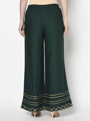 Rayon flared slip-on palazzo,bottle green,(s,m,l,xl,2xl,3xl) 4