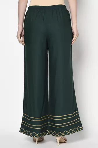 Rayon flared slip-on palazzo,bottle green,(s,m,l,xl,2xl,3xl)