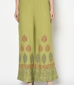 Rayon block print flared slip-on palazzo,parrot green,(s,m,l,xl,2xl,3xl)