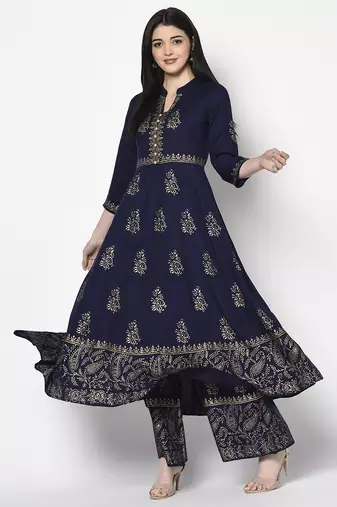 Rayon block print flared slip-on palazzo,navy blue,(s,m,l,xl,2xl,3xl)