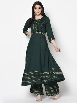 Rayon flared slip-on palazzo,bottle green,(s,m,l,xl,2xl,3xl) 5