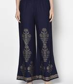 Rayon gold print flared slip-on palazzo,navy blue,(s,m,l,xl,2xl,3xl)