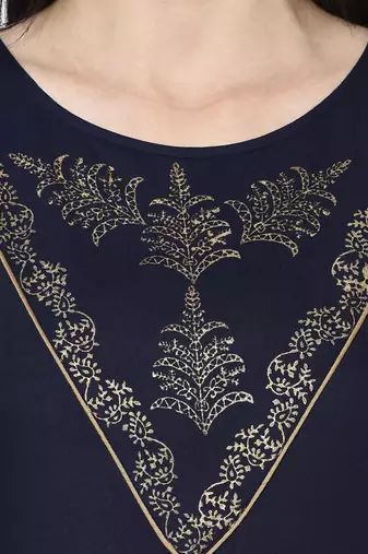 Rayon foil print anarkali palazzo set,navy blue,(s,m,l,xl,2xl,3xl)