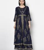Rayon foil print anarkali kurta,navy blue,(s,m,l,xl,2xl,3xl)