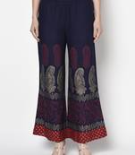 Rayon block print flared slip-on palazzo,navy blue,(s,m,l,xl,2xl,3xl)