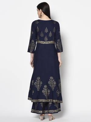 Rayon foil print anarkali kurta,navy blue,(s,m,l,xl,2xl,3xl) 4