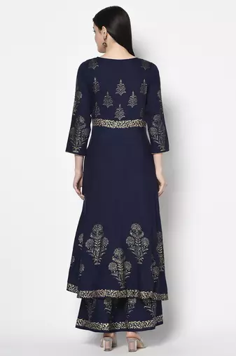 Rayon foil print anarkali kurta,navy blue,(s,m,l,xl,2xl,3xl)