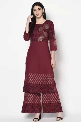 Rayon block print flared slip-on palazzo,maroon,(s,m,l,xl,2xl,3xl)