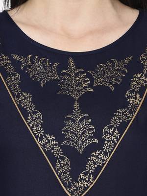 Rayon foil print anarkali kurta,navy blue,(s,m,l,xl,2xl,3xl) 5