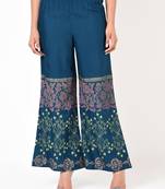 Rayon block print flared palazzo,blue,(s,m,l,xl,2xl,3xl)