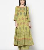 Rayon block print anarkali palazzo set,parrot green,(s,m,l,xl,2xl,3xl)