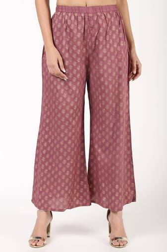 rayon block print flared palazzo dusty pink