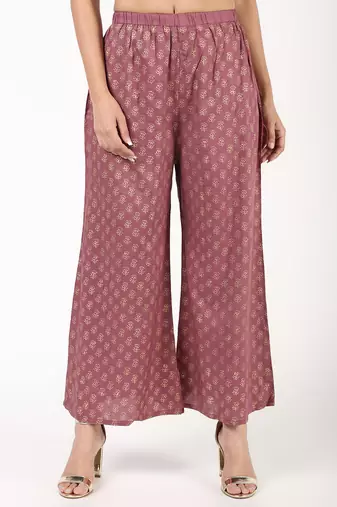 rayon block print flared palazzo,dusty pink,(s,m,l,xl,2xl,3xl)