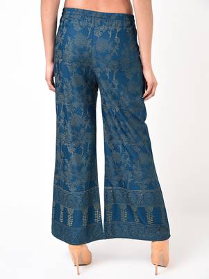 Rayon block print flared palazzo,blue,(s,m,l,xl,2xl,3xl) 3