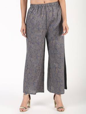 Rayon gold print flared palazzo,grey,(s,m,l,xl,2xl,3xl) 1
