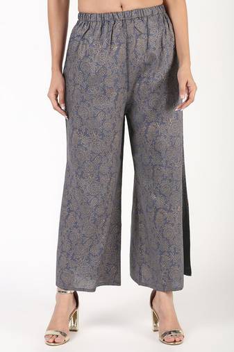 Rayon gold print flared palazzo grey