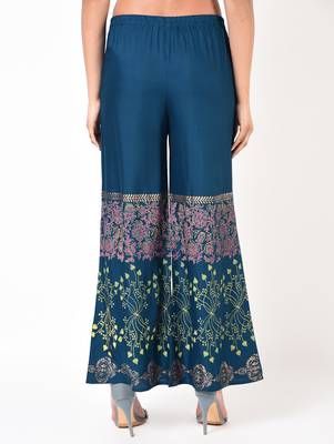 Rayon block print flared palazzo,blue,(s,m,l,xl,2xl,3xl) 3