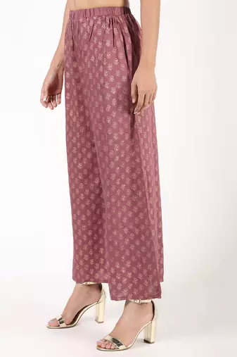 rayon block print flared palazzo,dusty pink,(s,m,l,xl,2xl,3xl)