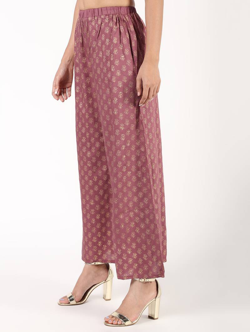 rayon block print flared palazzo,dusty pink,(s,m,l,xl,2xl,3xl)