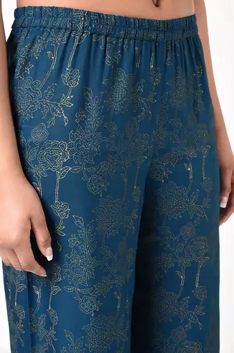 Rayon block print flared palazzo,blue,(s,m,l,xl,2xl,3xl)