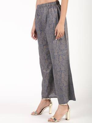 Rayon gold print flared palazzo,grey,(s,m,l,xl,2xl,3xl) 2