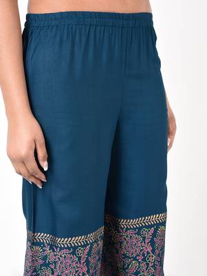 Rayon block print flared palazzo,blue,(s,m,l,xl,2xl,3xl) 4