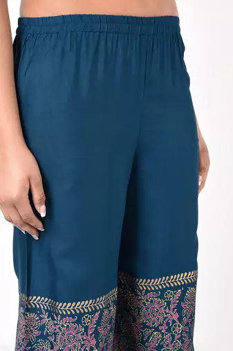 Rayon block print flared palazzo,blue,(s,m,l,xl,2xl,3xl)