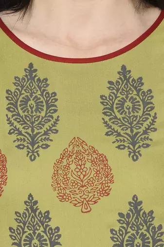 Rayon block print anarkali palazzo set,parrot green,(s,m,l,xl,2xl,3xl)