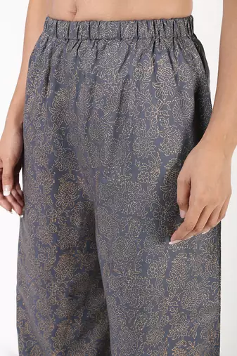 Rayon gold print flared palazzo,grey,(s,m,l,xl,2xl,3xl)