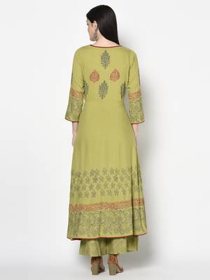 Rayon block print anarkali kurta,parrot green,(s,m,l,xl,2xl,3xl) 4