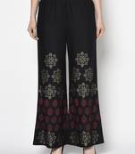 Rayon block print flared slip-on palazzo,black,(s,m,l,xl,2xl,3xl)