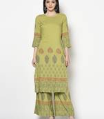 Rayon block print straight kurta palazzo set,parrot green,(s,m,l,xl,2xl,3xl)