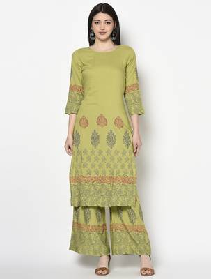 rayon block print straight kurta ,parrot green,(s,m,l,xl,2xl,3xl) 1
