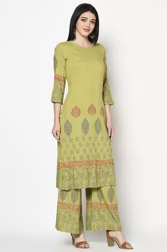 rayon block print straight kurta ,parrot green,(s,m,l,xl,2xl,3xl)