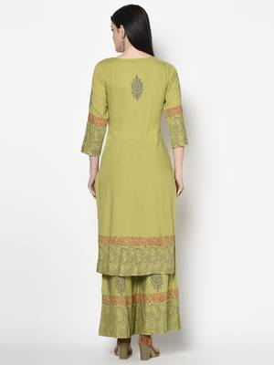 rayon block print straight kurta ,parrot green,(s,m,l,xl,2xl,3xl) 4